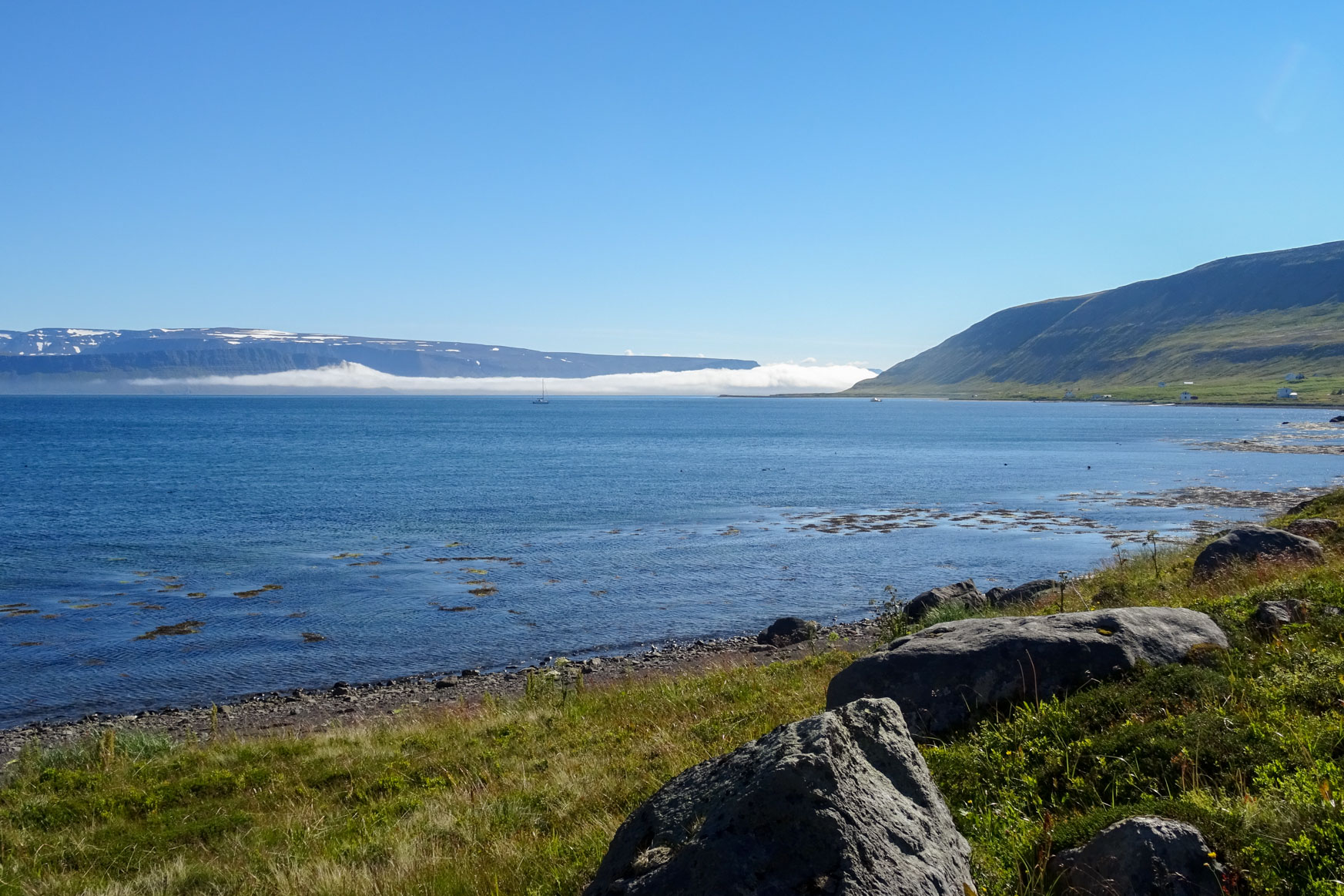 Nebel zieht in den Fjord - sieht aus wie wie Sahne
